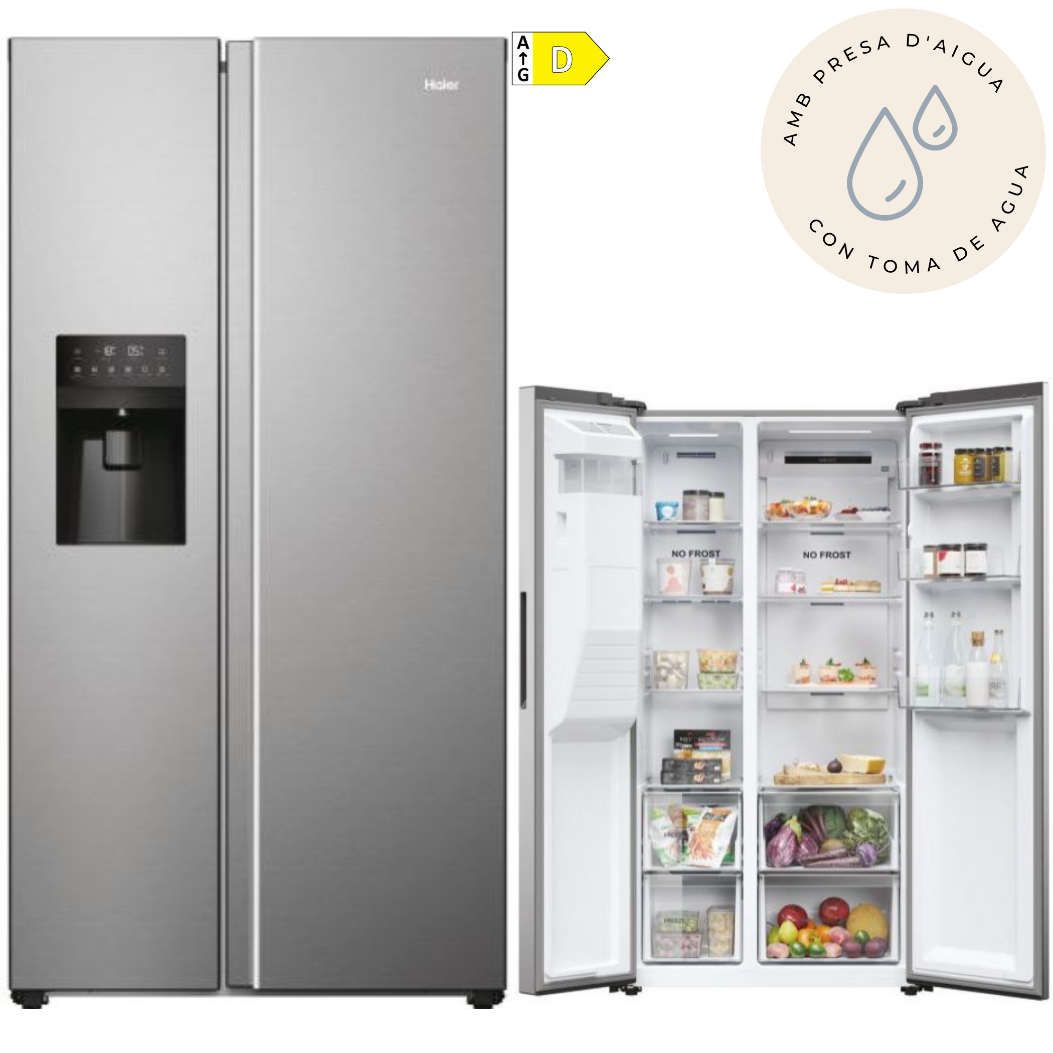 FRIGORÍFICO AMERICANO HAIER HSR5918DIMP, 177x91x66, NOFROST, DISPLAY, INOX - D